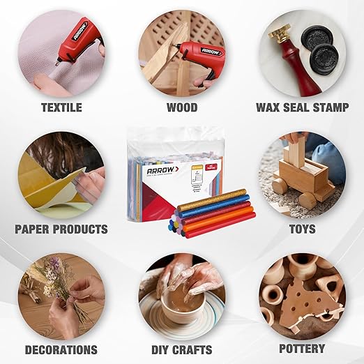 Arrow Mini Hot Glue Sticks, 200 Pack Multi Colored Glue Gun Sticks, Hot Melt High Viscosity All-Purpose Gun Stick in 15 Colors for DIY Art Craft