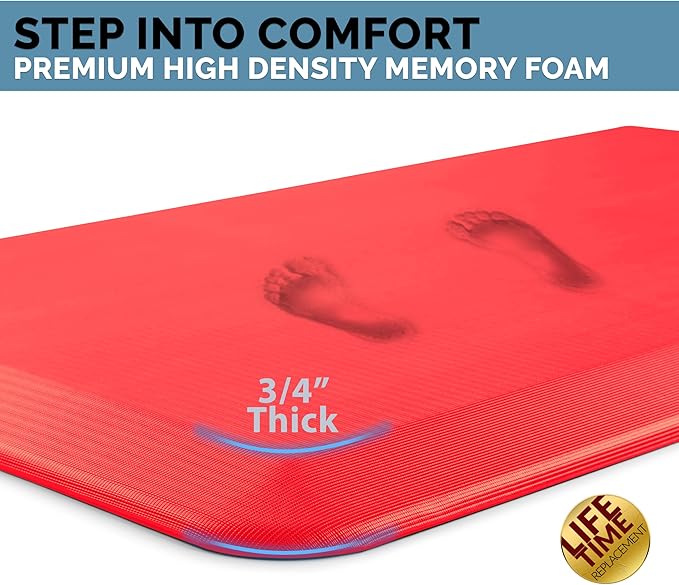 ComfiLife Anti Fatigue Floor Mat – 3/4 Inch Thick Kitchen Mats for Floor, Standing Desk Mat, Kitchen Rug – Comfort at Home, Office – Durable – Stain Resistant – Non-Slip (20" x 32", Scarlet Orange)
