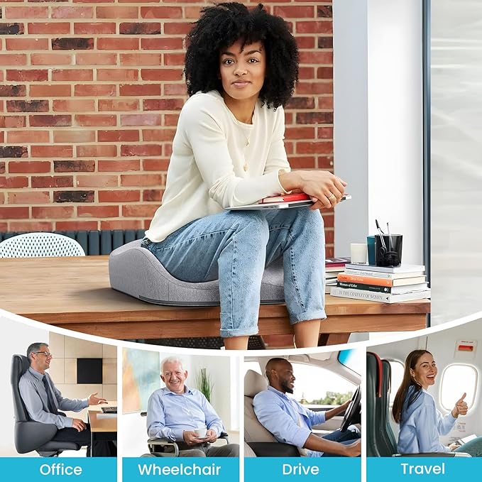 Benazcap Seat Cushion, Memory Foam Cushion for Office Chair - Ergonomic Chair Cushions for Tailbone Pain Relief, Sciatica & Back Support, Office Chair Cushion & Car Seat Cushion, Grey