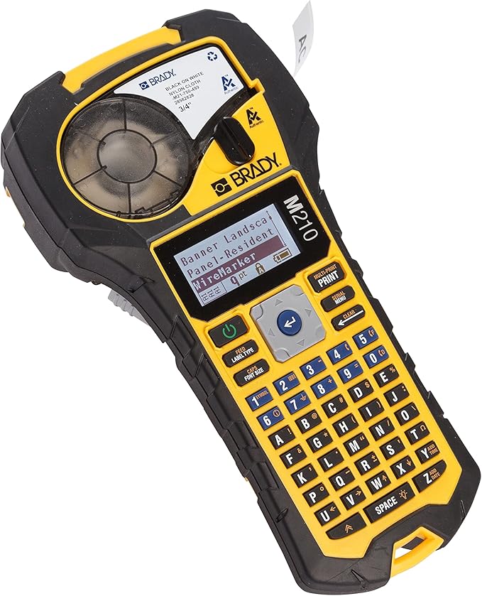 Brady M210 Portable Label Printer with Rubber Bumpers & Authentic (M21-750-499) Multi-Purpose Nylon Label for General Identification, Wire Marking, and Laboratory Labeling.75 Width, 16' Length
