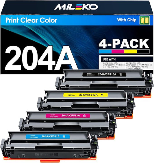 204A Toner Cartridges M180nw Toner Compatible for HP 204A Toner Cartridges 4 Pack for CF510A CF511A CF512A CF513A for Laserjet Pro MFP M180nw M154nw M180n M154a MFP M181fw Printer (4 Pack)