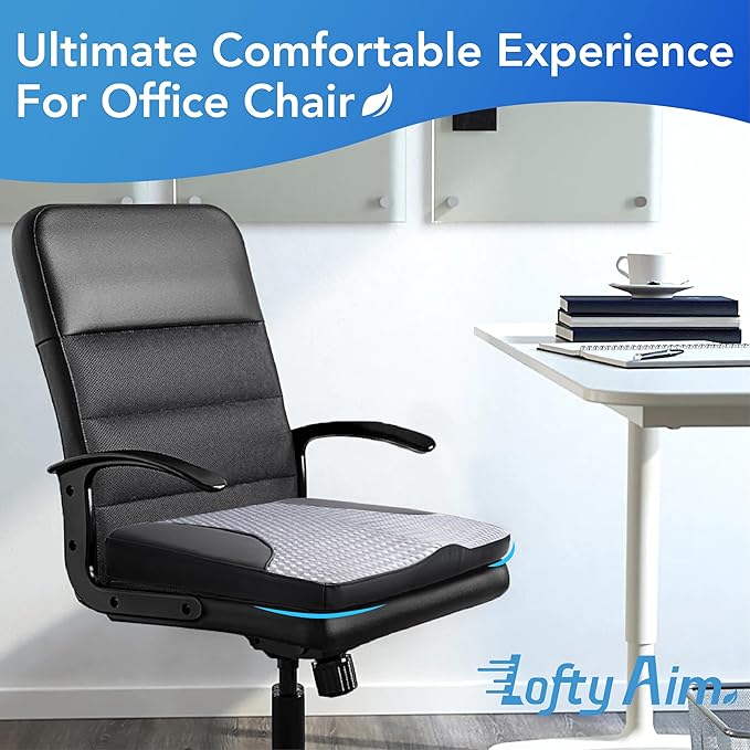 Car Seat Cushion, Comfortable Memory Foam Seat Pillow for Driving, Sciatica-Back Pain Relief, Cushion for Car-Truck, Office, Wheelchair - Black&Gray