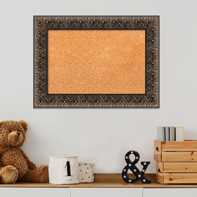 Amanti Art Natural Cork Board for Wall, 17x23 Vision Board with Black Wood Frame, Small Corkboard Office Decor for Home Organization, Traditional Corkboard Pinboard to Display Items for Home
