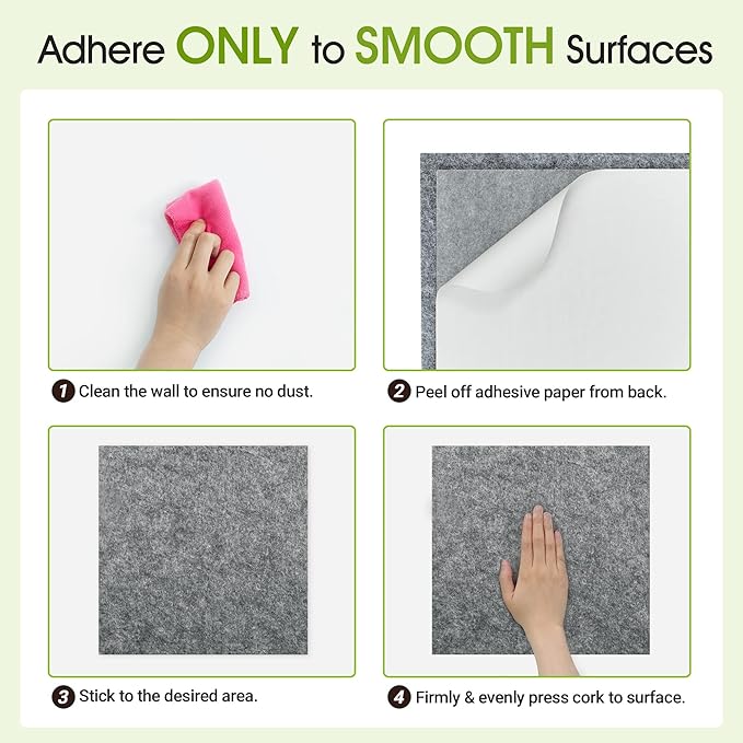 AKTOP Cork Bulletin Board 12x12, 1/2" Thick Felt Cork Board Tiles 6 Pack, Small Square Pin Board for Wall, Self Adhesive Corkboards with 60 Push Pin Wood Clips for School, Home & Office, Grey