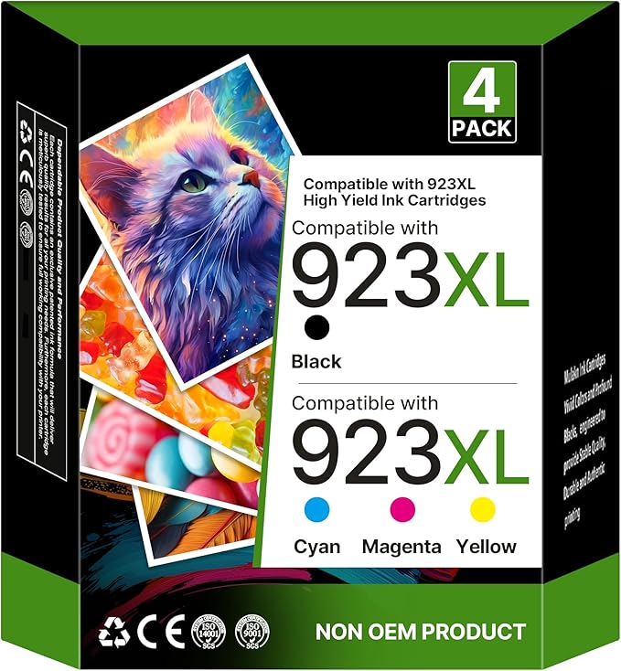 923XL 923e 923 Ink Cartridges for HP Printers with Chip Replacement for HP Ink 923e 923 for OfficeJet Pro 8135 8130 8139 8138 8122 8120 8124 8125 8130 8132 8134 Printer, Black Cyan Magenta Yellow