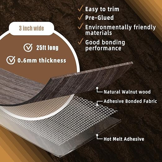 GSCIT Club Walnut Edge Banding, 3 inch x 25ft roll of Veneer Edge Banding Preglued Flexible, Real Wood Tape Banding