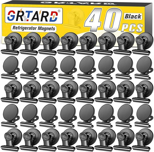 Grtard 40 Pack Magnetic Clips Heavy Duty, Black Magnet Clips for Fridge, Refrigerator Magnets, Strong Magnetic Clip, Scratch Free Magnets with Clip for Whiteboard, Refrigerator, Cruise, Locker