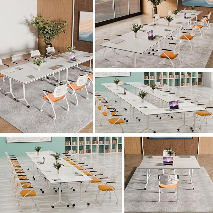 Conference Table, Folding Conference Tables for 2-20 People, Modern Conference Room Table with Wheels, Super Sturdy Large Rectangle Mobile Meeting Seminar Tables for Office (6PCS 61.0in)