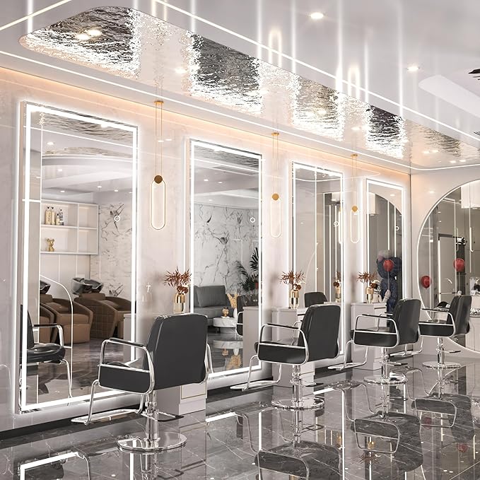 Hasipu Full Length Mirror with Lights, 71" x 24" LED Lighted Floor Standing, Full Body Dressing Hanging Mounted Mirror, Dimmable, Tempered Glass, Safe to Use, Square White