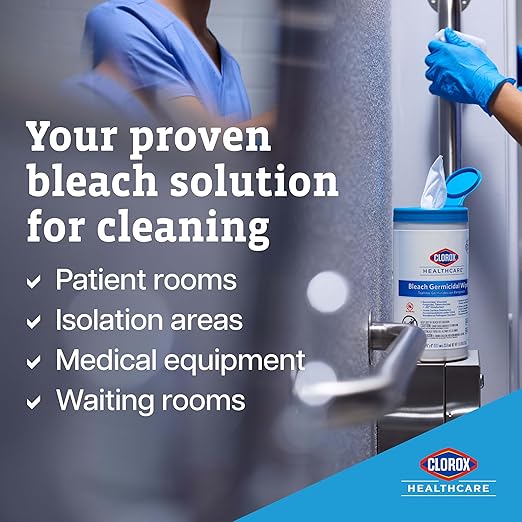 Clorox Healthcare Bleach Germicidal Wipes, 12" x 12", Refill for Bucket, 110 Count Pouch (Package May Vary)