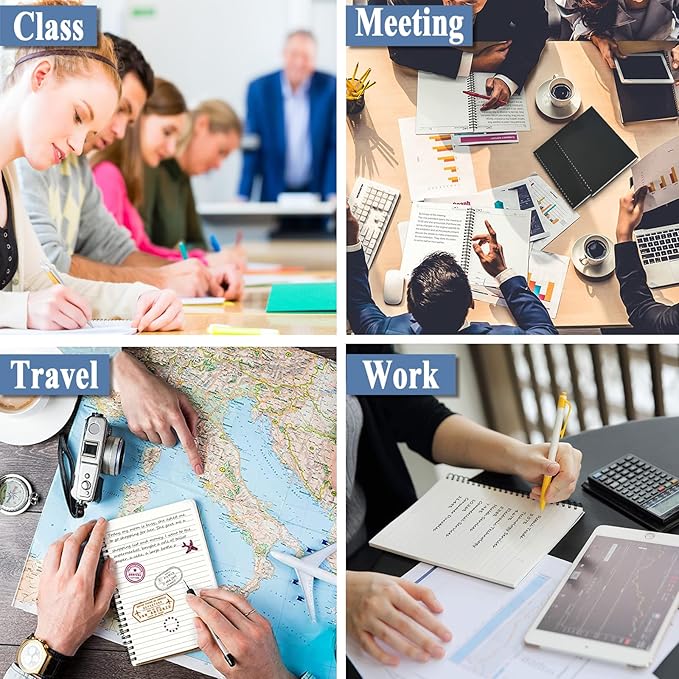 12Pack Small Spiral Notebook A5, 8.25x5.5” 120 Lined Pages Black Wide Ruled Spiral Journal Bulk Blank Kraft Cover Spiral Bound Notebook & Writing Pads for Home Office Meeting Work Note Taking