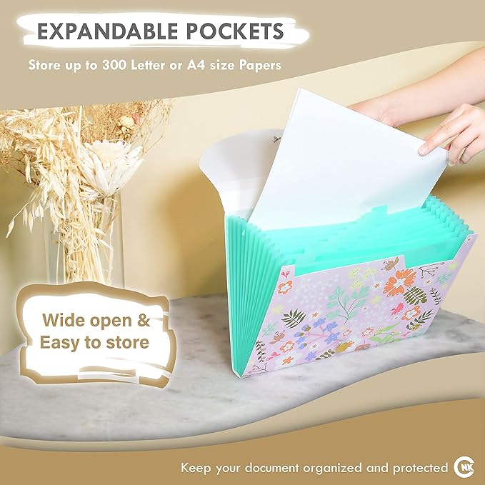 CNK File Folders Organizer with 13 Pockets Accordion Expanding Folder For Documents Receipt Document Paper Pocket Filing Products Accordian Important expandable holder files alphabetical Labels Letter