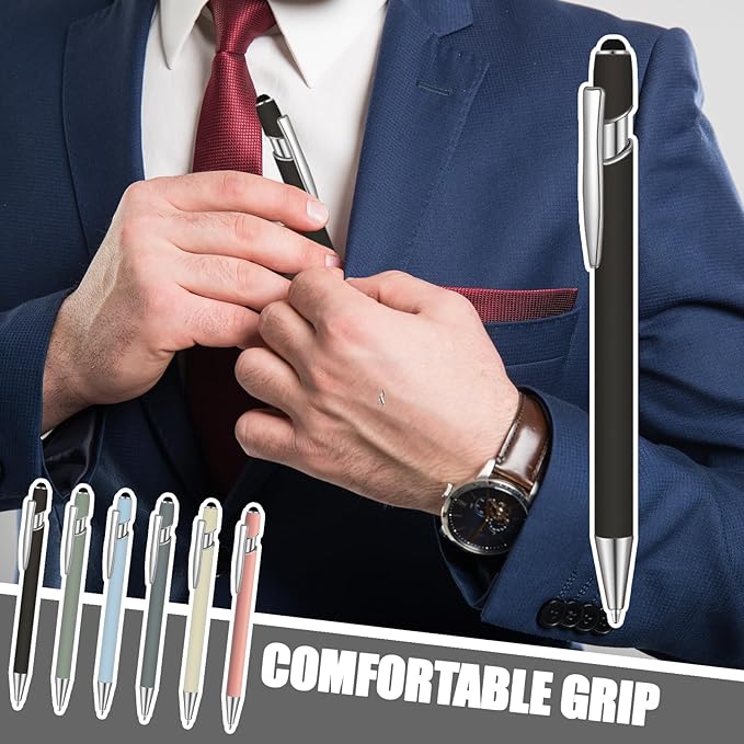 24 Pcs Blue Ink Ballpoint Pen with Stylus Tip 2 in 1 Ballpoint Pen 1.0 mm Blue Ink Metal Stylus Pen for Touch Screens Coworkers, Family, Colleagues, Office (Turquoise)