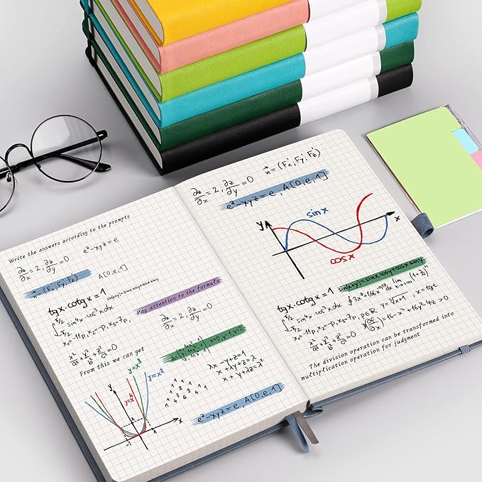 AHGXG Graph Paper Notebook - 320 Pages Grid Notebook Thick Journal A5, 100gsm Thick Graph Paper, Leather Hardcover, Inner Pocket,5.75'' × 8.38''- Cyan