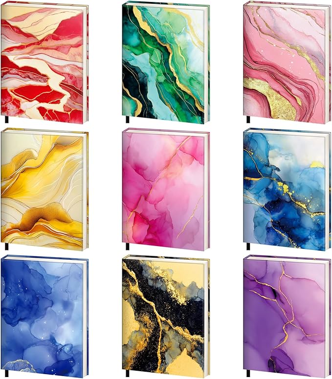 Book Covers – 9 Pack Jumbo Stretchable Book Covers, Reusable & Washable Fabric Book Sleeves for Hardcover & Paperback Textbooks up to 9 x 11 in, Marble Pattern, Back to School Supplies