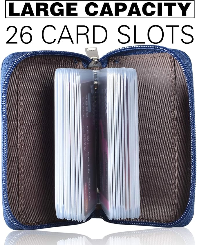 Easyoulife Genuine Leather Credit Card Holder Zipper Wallet With 26 Card Slots
