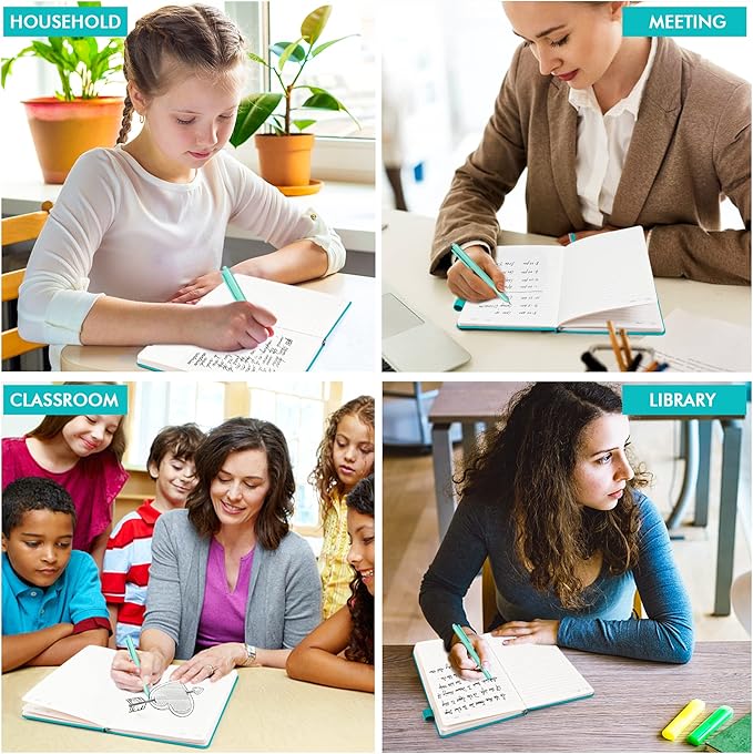 feela 12 Pack Notebooks Journals Bulk with 12 Black Pens, A5 Hardcover Notebook Classic Ruled Journal Set with Pen Holder for School Business Work Travel Writing, 120 GSM, 5.1”x8.3”, Emerald