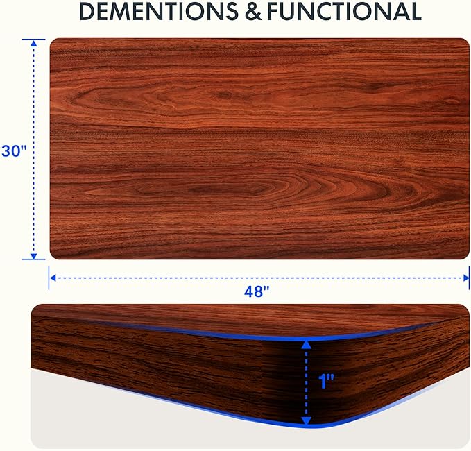 FLEXISPOT EN2 Whole-Piece Standing Desk with Clamp Power Strip, 48 x 30 Electric Stand Up Height Adjustable Desk with Cable Management (White Frame + 48" Mahogany Top, 2 Packages)
