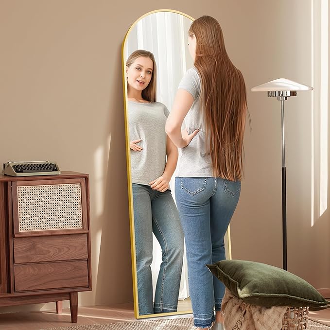 57"x20" Arched Full Length Mirror, Stand Up Mirror Full Length for Bedroom & Cloakroom, Gold