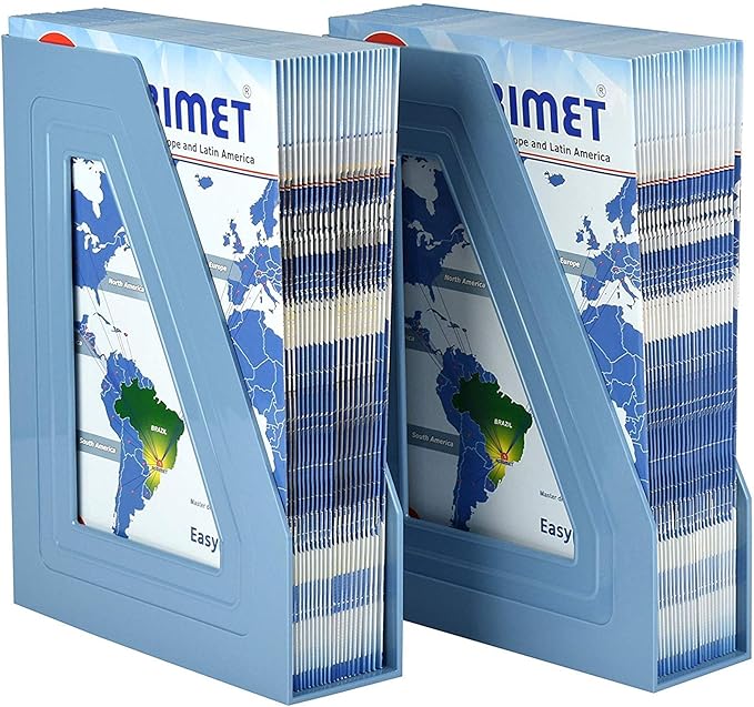 Acrimet Magazine File Holder, Durable Rack, Space-Saving Organizer (Plastic) (Solid Blue Color) (2 pack)
