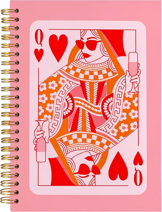 BearCake Funny Pink Queen of Hearts Notebook Journal, Preppy Notebook, Pink Aesthetic Notebooks, Pink Office Supplies, Hardcover Spiral Notebook 5.5x8.3, Pink Desk Accessories for Women Office