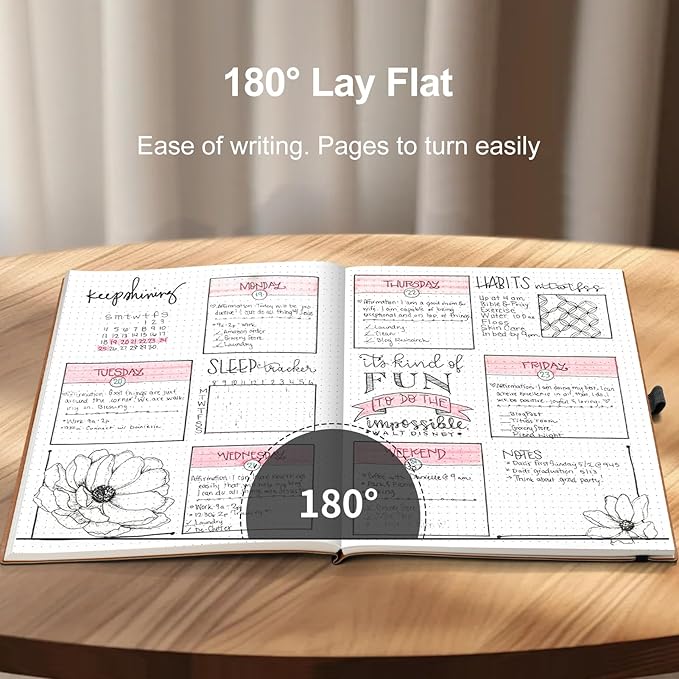 AHGXG Bullet Dotted Journal - Large A4 Notebook Dotted, 8.5''×11'', 320 Pages Dot Grid Notebook, 100gsm Thick Paper, Leather Softcover, with Journal Stencils, Inner Pocket - Black