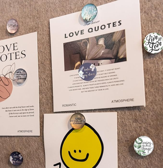 24Pcs Decorative Push Pins,Decorative Thumb Tacks for Bulletin Board, Cork Board Thumbtacks,Photos Wall Maps,Cute Thumbtack for Cubicle Decor,Classroom Supplies and Office Decor(Motivational-Happy)