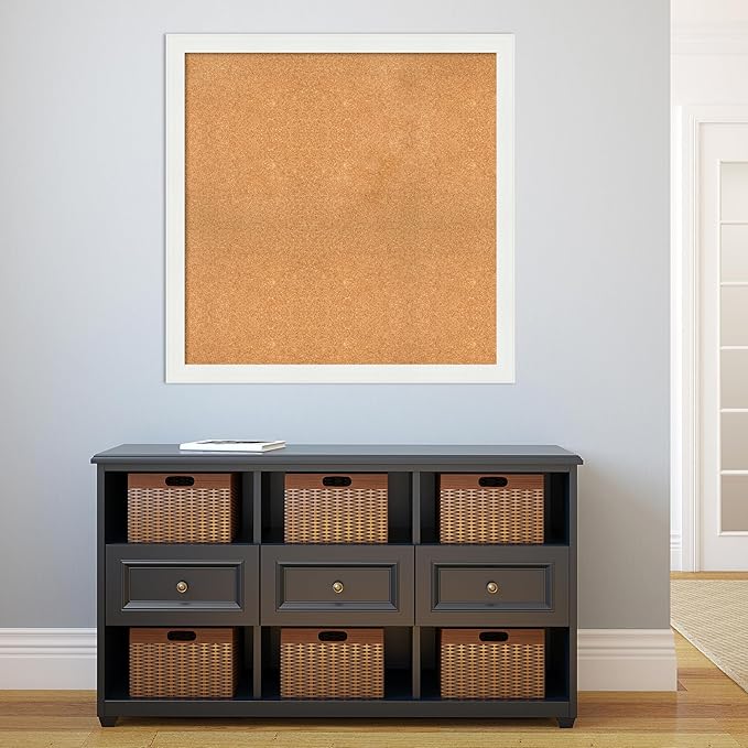 Amanti Art Natural Cork Board for Wall, 37x37 Vision Board with White Frame, Oversize Corkboard Office Decor for Home Organization, Casual Corkboard Pinboard to Display Items for Home Organization in