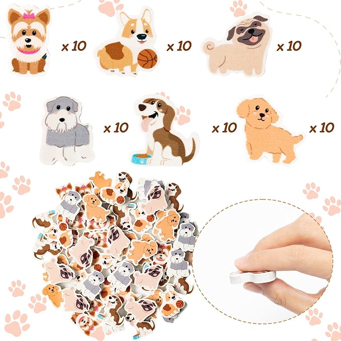 ANGOLIO 60PCS Animal Erasers for Kids - Cute Dog Pencil Toppers Classroom Rewards, 3D Mini Desk Pets for School Party Favors Birthday Gifts & Game Prizes