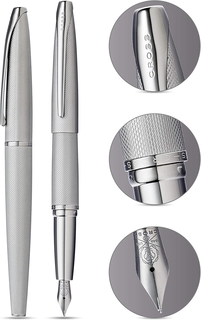 Cross ATX Refillable Fountain Presented in a Luxury Gift Box - Medium Point, Black Ink, Sandblasted Titanium Gray