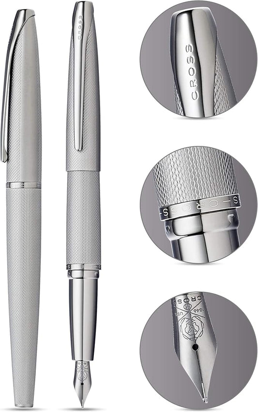 Cross ATX Refillable Fountain Presented in a Luxury Gift Box - Medium Point, Black Ink, Sandblasted Titanium Gray