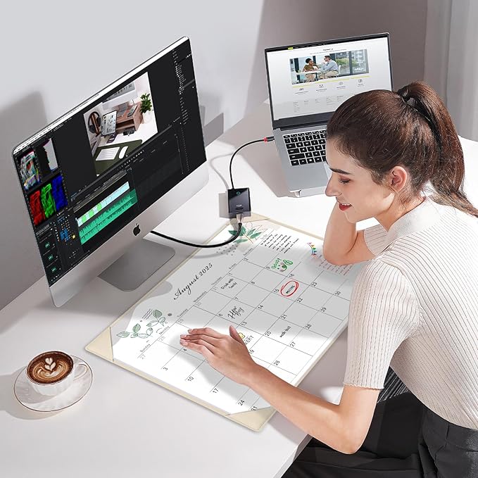 Gannyfer Desk Calendar 2025-2026 with Desktop Mat - 18 Month Large Table Calendar, 22" x 17" Desktop Pad Calendar for Planning and Organizing In Your Family, School or Office(6 Stickers Included) (White)