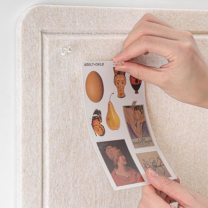 Bulletin Board, 36 x 24 inches Felt Board - Decorative Pin Board, Cork Board Alternative for Wall, 3' x 2' Foldable Picture Board Self-Adhesive Vision Board Prayer Board with 20 Pushpins - Oatmeal