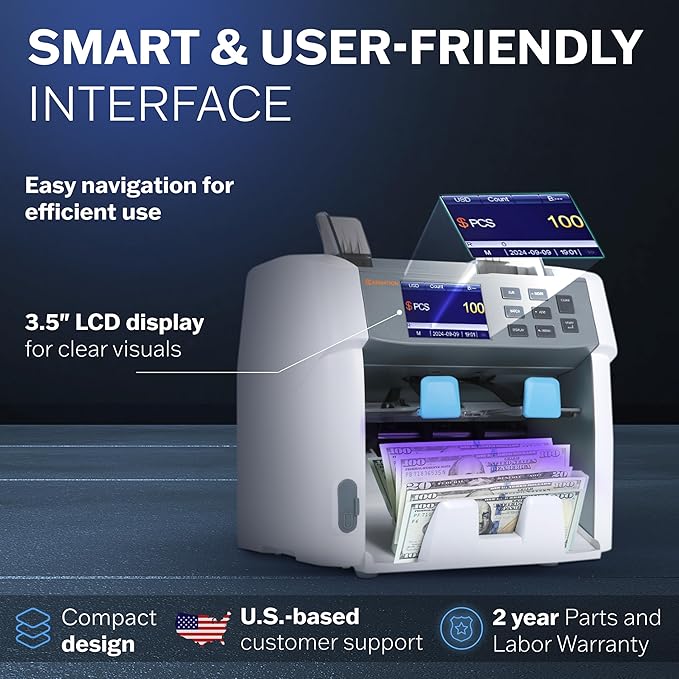 CARNATION CR1450 Multi-Currency Bill Counter and Sorter with Counterfeit Detection - Money Counter Machine with MG, IR, MT, UV & CIS Image Recognition