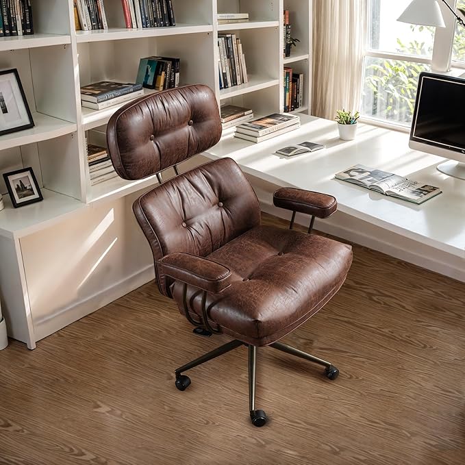 Faux Leather Executive Office Chair - Big and Tall Ergonomic Home Office Chair,Reclining Computer Desk Chair w/Lumbar Support,Adjustable Task Chair Swivel Rolling Chair with Wheels,Dark Brown,Suede