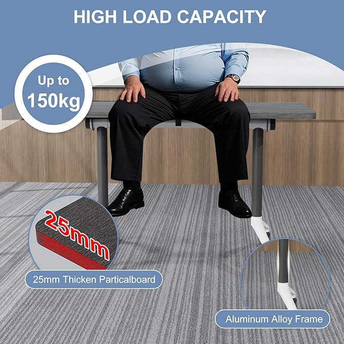 Folding Conference Table, Mobile Training Table for Office Conference, Modern Modular Rectangular Work Desk Meeting Seminar Work Tables with Caster Wheels, Large Breakroom Tables (2Pack L47.2in)