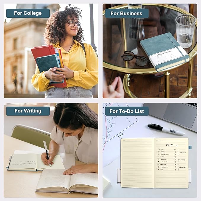 CAGIE Lined Journal Notebook, 320 Pages College Ruled Notebook, 100 Gsm Paper Thick Journal, A5 Hardcover Leather Journals for Writing Women Men, 5.7x8.3 In, Blue