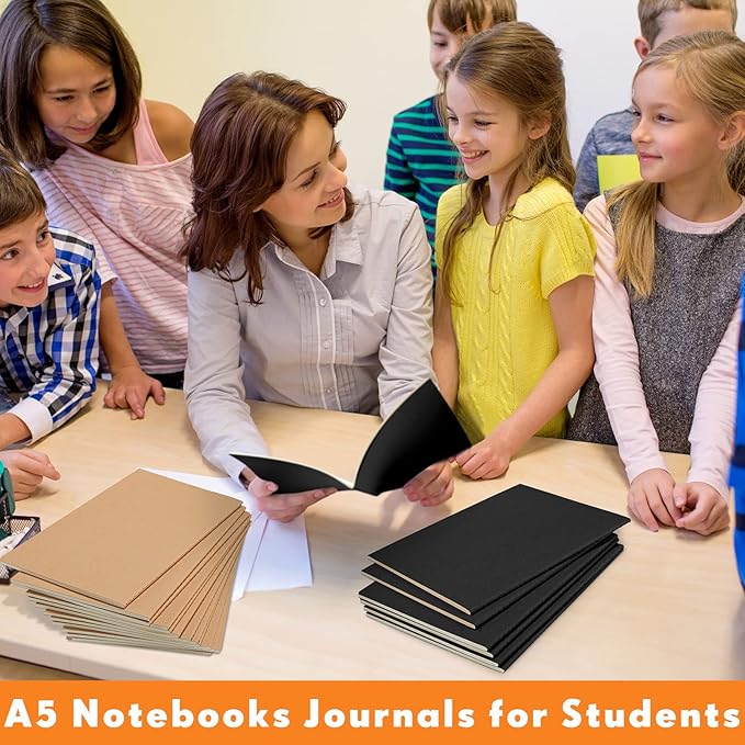 100 Pcs Kraft Notebook Journals 5.5 Inch x 8.3 Inch A5 Softcover Notebooks Bulk for Writing Sketch Office Notepad with 60 Pages 30 Sheets (Multicolor,Lined)(Black, Brown,Lined)