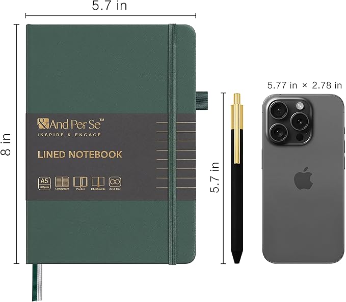 A5 Lined Leather Journal and Pen Set (3 packs), Hardcover Notebook with Pen, 160 Pages 100gsm Thick Ruled Paper for Men Women, for Work, Business, School or Home Writing, 5.7'' x 9'' (Green)