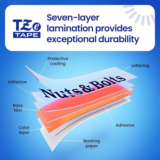 Brother Genuine P-Touch TZe Black Print on White Label Tape (TZeS231), Strong Adhesive Laminated, ~1/2in x 26.2ft (12mm x 8m), for Select P-Touch Label Makers, Water-Resistant, Extra Strength