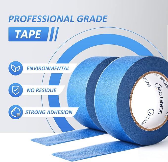 10 Rolls Painters Tape 2 inch Bulk Painter Tape Blue Wide Roll, Blue Masking Tape, 2 Inches x 55 Yards for General Purpose Wall Painting, Home Improvement