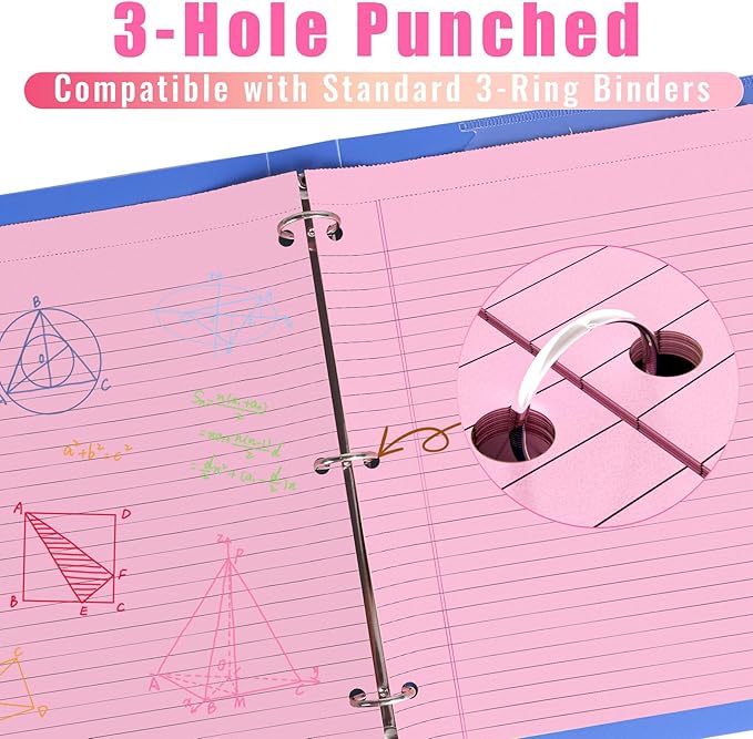 HAUTOCO 2 Pack 8.5 x 11 Legal Pads Pink Wide Ruled Notepads Perforated Writing Pads, 30 Sheets Per Notepad, 3-Hole Punched Paper, Writing Note Pads for School, Home, Office, Business
