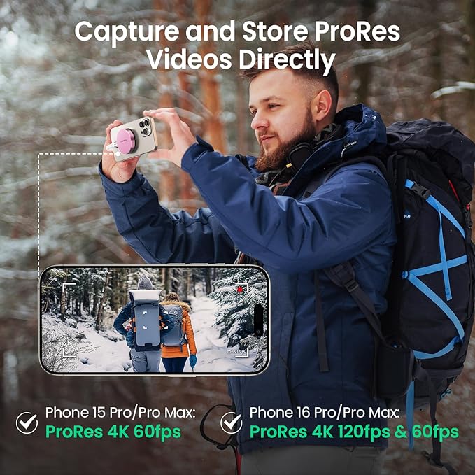 4TB Magnetic Portable SSD, External Solid State Drives with USB-C 3.2 Gen 2x2, Speed Up to 2000MB/s, Compact & Durable, Compatible with iPhone 15/16 Series and Other USB-C Devices, Pink