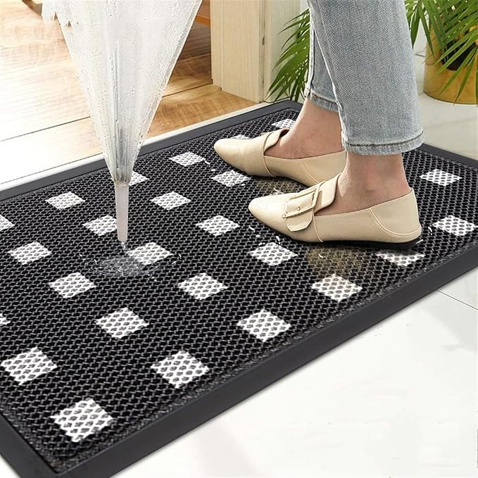 Front Door Mat Indoor/Outside Entrance 35"x24" Waterproof,Rubber Heavy Duty Outdoor Rug for Back Door Dirt Trapping,All Weather Entryway Mat,Black and White