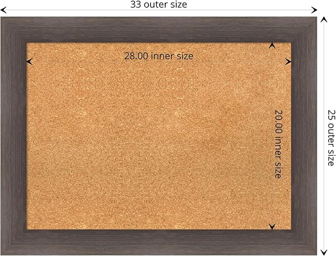 Amanti Art Natural Cork Board for Wall, 25x33 Vision Board with Brown Wood Frame, Medium Corkboard Office Decor for Home Organization, Rustic Farmhouse Corkboard Pinboard to display items for home