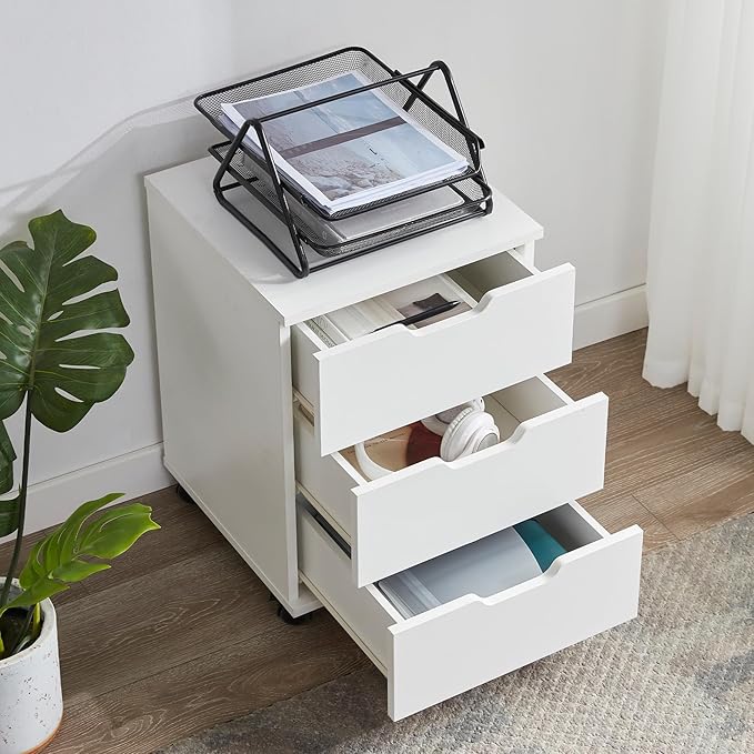 Farini 3-Drawer Under Desk Wooden File Cabinet with Lockable Caster Storage Cabinets for Home Office,White,Required Assembly