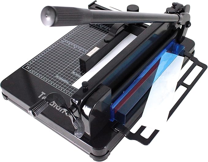 Heavy Duty Guillotine Paper Cutter - 400 Sheets Capacity, A4 12" Stack Paper Trimmer, Steel Base, Black