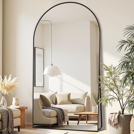 Full-Length Floor Mirror with Stand, 81"x41" Arched Style Full Body Standing Mirror for Bedroom, Living Room, Gym, Dorm - Shatter-Resistant & Easy Assembly, Black