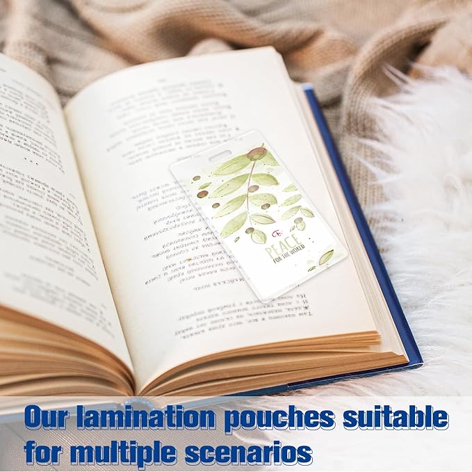 100 Pieces 7 Mil 2 1/2" x 4 1/4" Luggage Tag Laminating Pouches with Slot Hole Thermal Laminate Pouch Tags Kit Resealable for Work Permits Pass Cards Student ID Cards (100, 7 Mil)