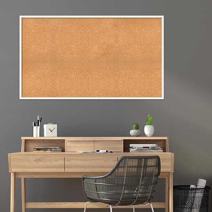 Amanti Art Natural Cork Board for Wall, 33x57 Vision Board with White Frame, Oversize Corkboard Office Decor for Home Organization, Modern Corkboard Pinboard to Display Items for Home Organization in
